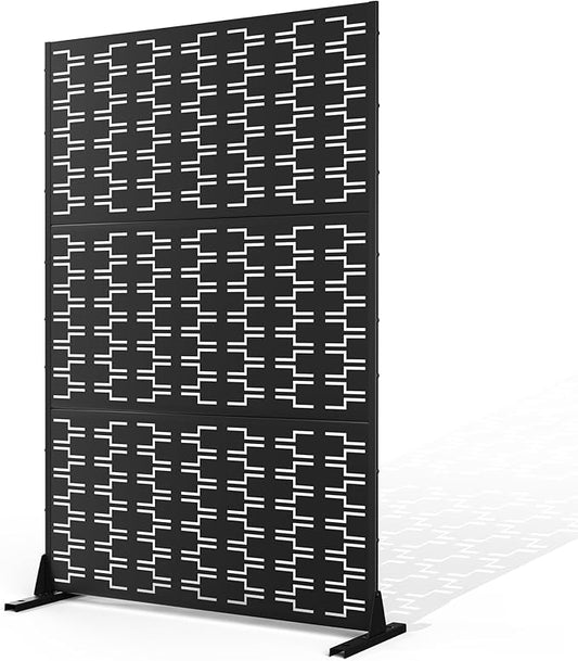 Metal Privacy Screen Outdoor Privacy Screen, Freestanding Fence Panel for Outside, 72''H×47''W, Decorative Screen Panel for Backyard/Patio/Deck