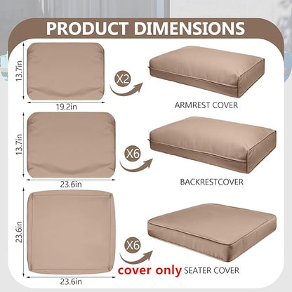 14 Piece Outdoor Patio Waterproof Cushion Covers, Fits 6-Seat Wicker Rattan Sectional Couch Chair Furniture Cover Replacement Set - Fade-Resistant Patio Cushion Covers with Zipper