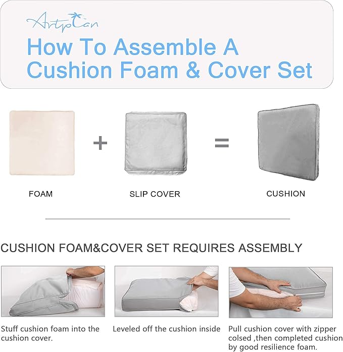 ARTPLAN Outdoor Deep Seating Cushions with Backrest Set, All-Weather Waterproof Patio Sofa Cushions for Sectionals, High-Resilience Foam Garden Furniture Cushion Cover,Gray