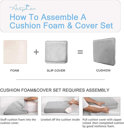 ARTPLAN Outdoor Deep Seating Cushions with Backrest Set, All-Weather Waterproof Patio Sofa Cushions for Sectionals, High-Resilience Foam Garden Furniture Cushion Cover,Gray