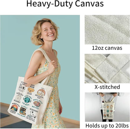 itgowisa Canvas Tote Bag for Women, Tote Bag with Zipper Inner Pocket, Zippered Canvas Bag for Shopping Work Grocery Everyday