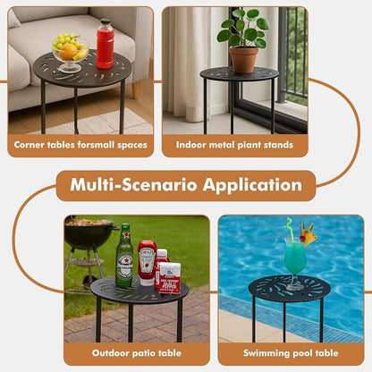 Party Zealot Set of 2 Small Round Metal Side Tables, 13-Inch Black Outdoor End Tables for Patio, Balcony, Porch or Garden – Weather-Resistant Corner Coffee Table for Small Spaces & Indoor Plant Stand