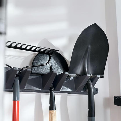 Suncast 2 Pack Long Handle Tool Organizer, Resin Wall Mount Storage Rack with Interlocking Hook System for Garage or Closet, 4.5” x 25” x 5.25”, Black