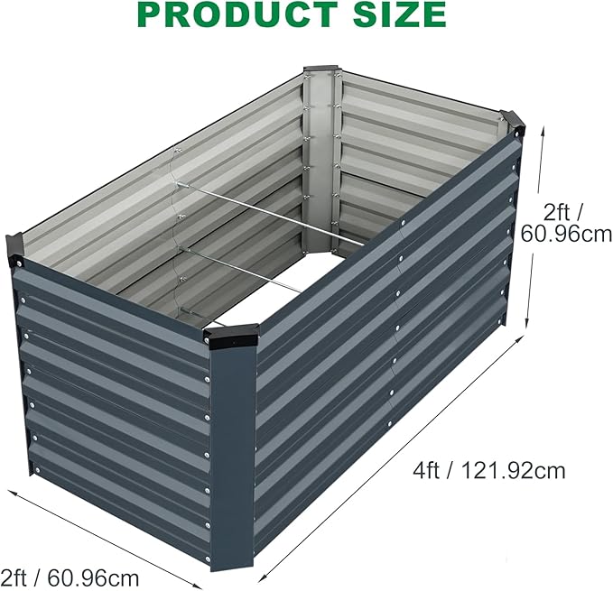 Galvanized Raised Garden Bed 6x3x2ft, Raised Beds for Gardening, Reinforced Support Bars & Safety Edges for Vegetables, Flowers, Herbs, Gray (Grey, 4x2x2FT)