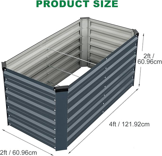 Galvanized Raised Garden Bed 6x3x2ft, Raised Beds for Gardening, Reinforced Support Bars & Safety Edges for Vegetables, Flowers, Herbs, Gray (Grey, 4x2x2FT)
