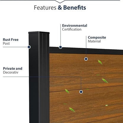 72" W x 72" H Outdoor Privacy Fence with Sturdy Alloy Post, Tall Wind Resistant Fence Covering Privacy for Yard Backyard Garden and Swimming Pool(Brown, 2Post)