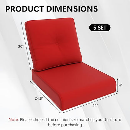 Outdoor Chair Cushions Set for Patio Furniture, 22x25/22x24 Inch, Waterproof & Fade Resistant Patio Chair Cushions, Thick Patio Furniture Cushion for Chair, Sofa, and Couch (Red, 5 Set)