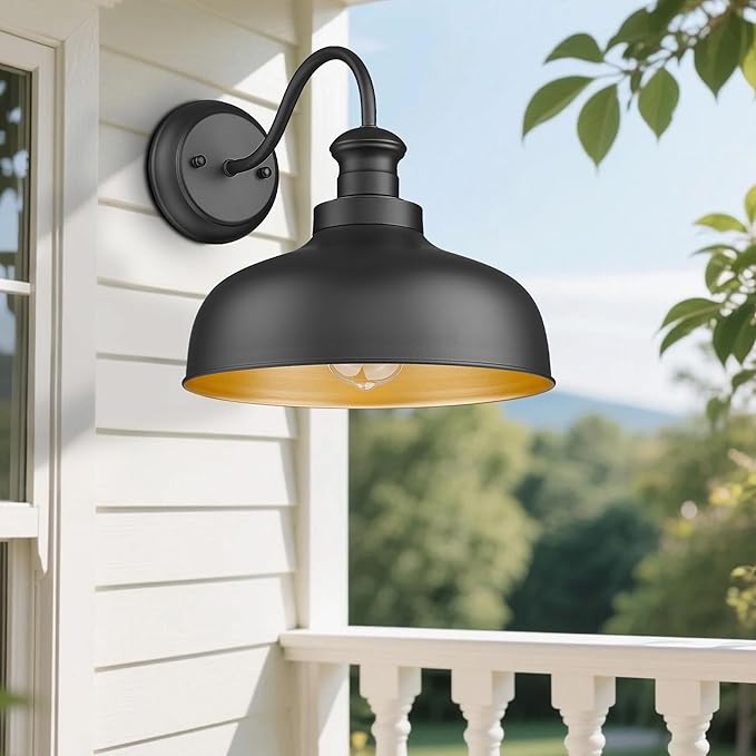 Outdoor Farmhouse Barn Light, Outside Wall Sconce, Weather Resistant Anti-Rust Farmhouse Exterior Wall Mount Light, Outdoor Lantern Lamp for Porch, Garage, Patio, Entryway (Black, 2 Pack)
