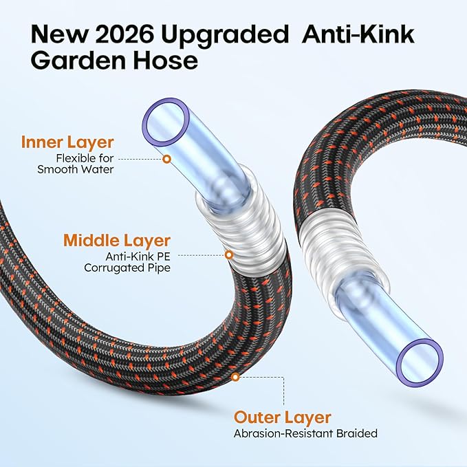 Garden Hose, 3/4" Flexible Water Hose Ultra Lightweight, Non-Expandable with 10 Function Nozzle, Kink-Free, Leak-Proof, 360° Swivel, Abrasion Resistant & Easy to Store for Yard Lawn, Outdoor (50ft)