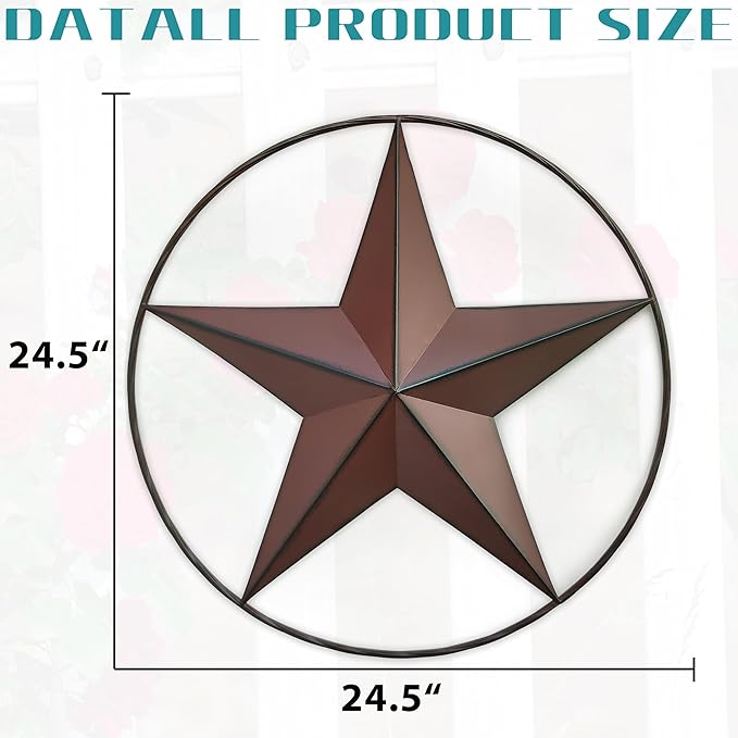 JoyEvy 24.5" Red Large Barn Star Wall Decor-Americana Exterior House Decor-Metal Star for Outside Texas Stars Art Rustic Vintage Western Country Home Farmhouse Wall Decoration