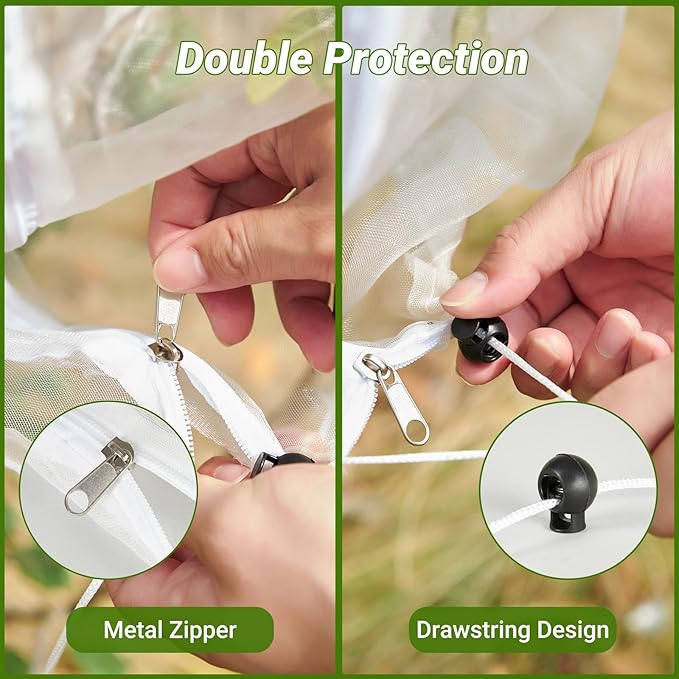 4 Pack Fruit Tree Netting Covers with Zipper & Drawstring – 7.87x7.87FT Ultra-Fine Mesh Garden Netting – Insect & Bird Barrier for Tree, Plant & Crop Protection