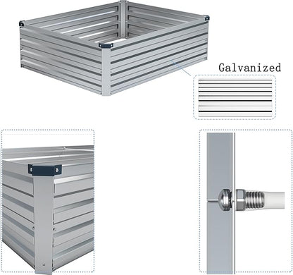 4×3×1FT(2PCS) Galvanized Raised Garden Bed Kit Metal Planter Boxes,Large Raised Garden Bed for Planting Vegetables,Flowers,Herbs -Silver