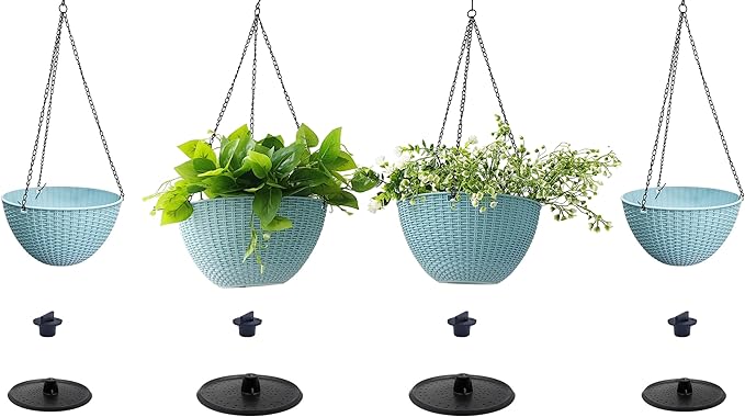 Hanging Planters for Outdoor Plants 8/10 Inch, 4 Packs Plant Hanger Indoor with Drainage Holes, Hanging Basket Flower Pot Perfect for Home, Office and Garden (Sky Blue)