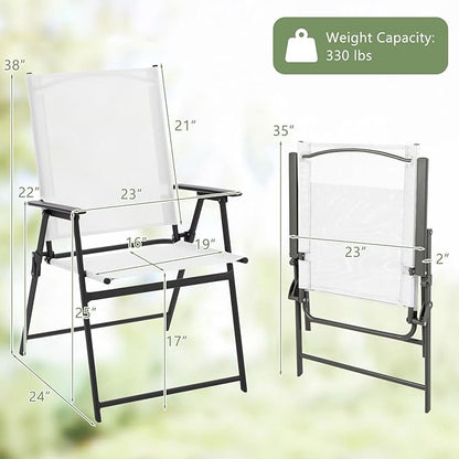 Giantex Patio Folding Chairs Set of 2, Portable Outdoor Dining Chairs with Rustproof Metal Frame, for Lawn, Front Porch, Deck, Garden, Backyard, Camping, White