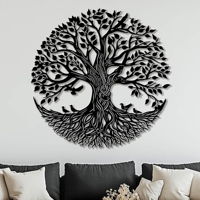 Flewfar Tree of Life Metal Wall Art, Metal Tree of Life Wall Decor, Family Tree Wall Art for Living Room, Indoor Outdoor Decoration, Large Tree of Life Metal Wall Art (Gold, 30" x 30" / 76 x 76cm)