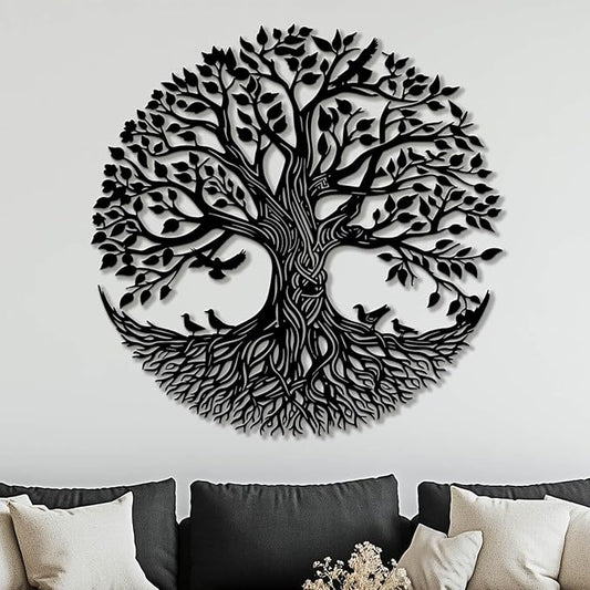 Flewfar Tree of Life Metal Wall Art, Metal Tree of Life Wall Decor, Family Tree Wall Art for Living Room, Indoor Outdoor Decoration, Large Tree of Life Metal Wall Art (Gold, 24" x 24" / 60 x 60cm)