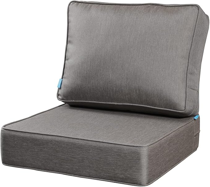 ARTPLAN Olefin 24x24 Deep Seat Patio Cushions for Outdoor Furniture,Extra 6 inch Thick,Back 18"x24",Removable,Replacement,Solid/Floral,Outdoor/Indoor,Grey