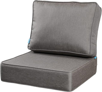 ARTPLAN Olefin 24x24 Deep Seat Patio Cushions for Outdoor Furniture,Extra 6 inch Thick,Back 18"x24",Removable,Replacement,Solid/Floral,Outdoor/Indoor,Grey
