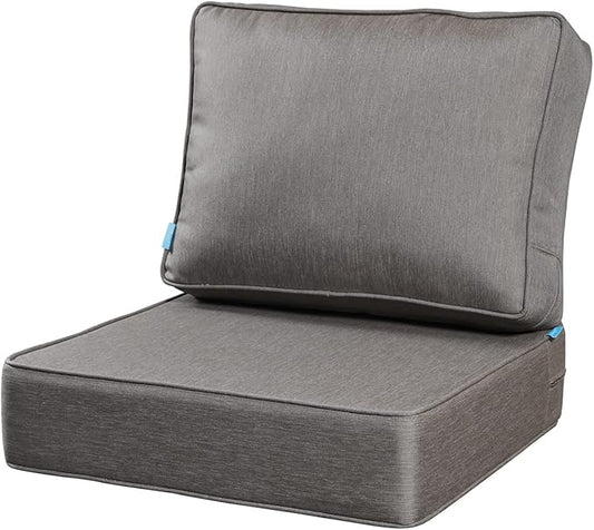 ARTPLAN Olefin 24x24 Deep Seat Patio Cushions for Outdoor Furniture,Extra 6 inch Thick,Back 18"x24",Removable,Replacement,Solid/Floral,Outdoor/Indoor,Grey