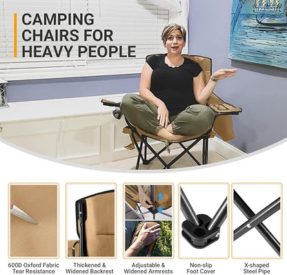 KingCamp Heavy Duty Oversized Comfy Folding Outdoor Portable Lawn Adults Bag Chair with Cooler for Outside Camp, Sports, Picnic, Stadium…