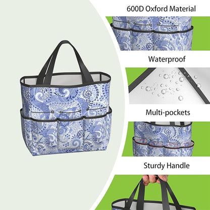 Paisley Garden Tool Bag - Waterproof Garden Tote with 8 Pockets, Large Storage Home Organizer Gardening Tool Oxford Bag for Garden Tools Kits Holder, Ideal Outdoor Gardening Gift for Women & Men