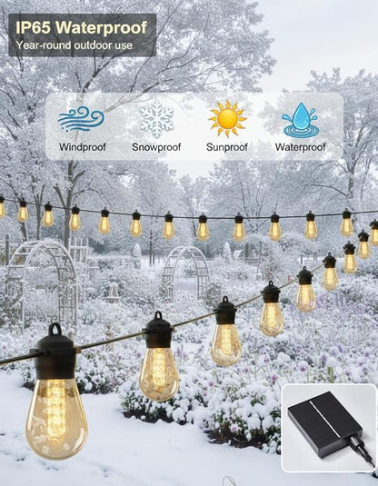 Outdoor Solar String Lights S14, 36FT Patio Lights with 15 LED Bulbs, 3000K Solar Lights Outdoor with Remote & App Control, Solar String Lights for Outside, Camping, Yard, Party Decor, Warm White
