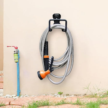 Besiter Garden Hose 25FT Stainless Steel Water Hose with 10 Functions Adjustable Spray Nozzle, Heavy-Duty Metal Garden Hose Flexible Durable No-Tangle & Kink Leak Dog Proof Hose for Yard Lawn(Orange)