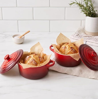 Kook Ceramic Mini Cocotte Set, Small Casserole Dishes with Lids and Handles, Individual Baking Ramekins, Oven safe 350F, Microwave & Dishwasher Safe, Stoneware, 12 oz, Set of 4, (Crimson Ombre)