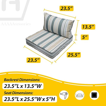 AAAAAcessories Outdoor Seat Cushions for Chairs, Fade-Resistant, Waterproof Patio Furniture Replacement Cushions, 23.5" x 25.5" x 5" + 23.5" x 13.5", Slate Gray Blue Coastal Stripe