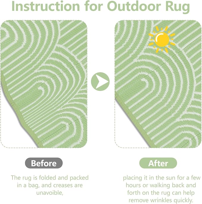 Anidaroel Patio Rugs Outdoor 6’x9’ Clearance Waterproof, Reversible Rainbow Outdoor Plastic Straw Outside Rugs, RV Outdoor Rugs for Camping, Porch, Balcony, Backyard (Green, 6‘X9')