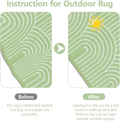 Anidaroel Patio Rugs Outdoor 6’x9’ Clearance Waterproof, Reversible Rainbow Outdoor Plastic Straw Outside Rugs, RV Outdoor Rugs for Camping, Porch, Balcony, Backyard (Green, 6‘X9')