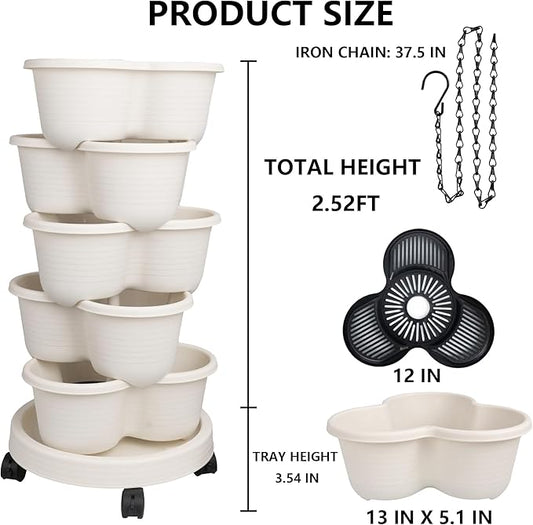 Hourleey Strawberry Planter, Stackable Gaden Tower for Flowers, Vegetables, Grow Your Own Herb Garden Vertical Oasis of Vegetables and Succulents (2 Pack 5 Tier)