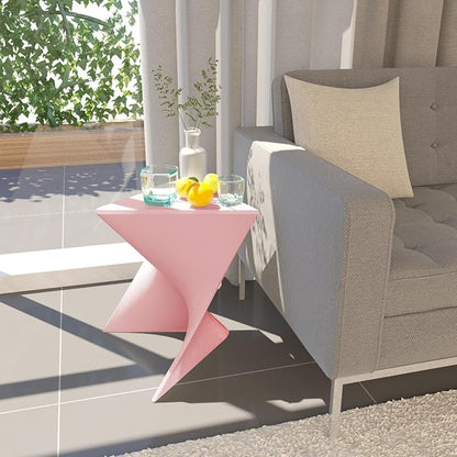 LeisureMod 15.75" Stackable Weather-Resistant Plastic Triangular Side Table - Accent End Table for Indoor & Outdoor Use (Pink, Set of 2)