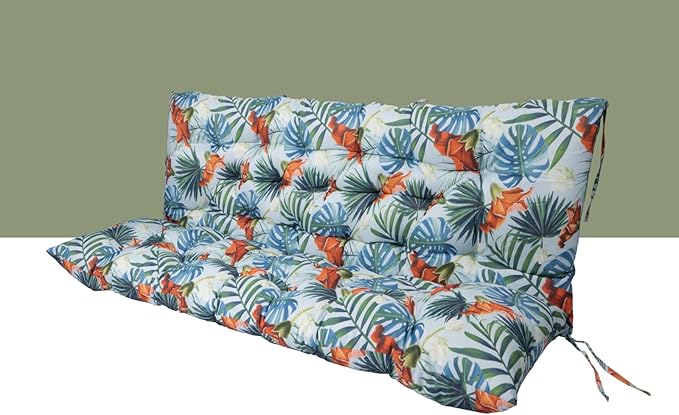Outdoor Swing Cushions 3 Seater Waterproof, Replacement Bench Cushions for Outdoor Patio Furniture with Backrest, Porch Swing Cushion with Ties for Lawn and Garden (Summer, 40x60in)