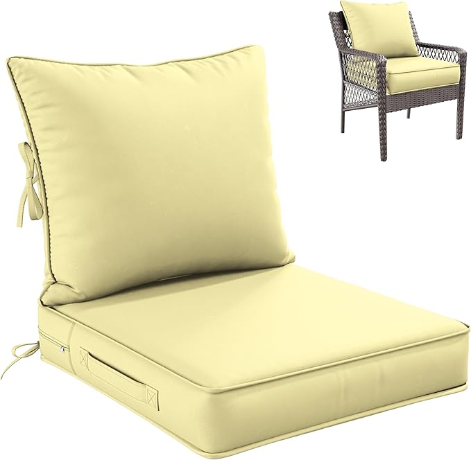 Premium Outdoor Seat Cushion Chair Cushions for Patio Furniture 22 L X 24 W X 4 H Waterproof & Fade Resistant Deep Seat and Backrest Cushion Set with Removable Covers for Chair, Sofa