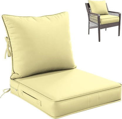 Premium Outdoor Seat Cushion Chair Cushions for Patio Furniture 22 L X 24 W X 4 H Waterproof & Fade Resistant Deep Seat and Backrest Cushion Set with Removable Covers for Chair, Sofa