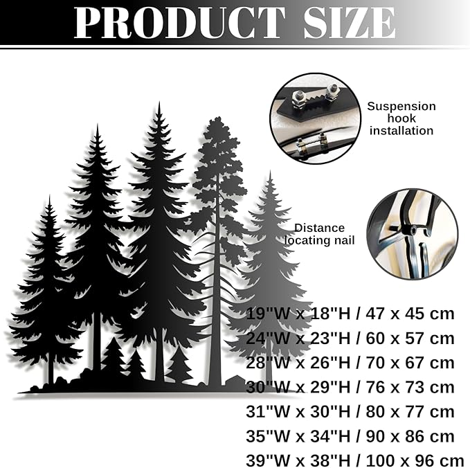 Metal Pine Tree Wall Art - Nature Decor, Wall Hanging, 24"W x 23"H / 60 x 57 cm