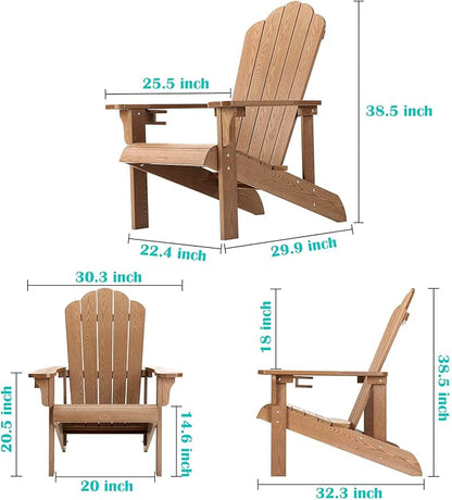 hOmeHua Adirondack Chair Weather Resistant, Hard Plastic Adirondack Chair with Cup Holder, Comfortable Easy to Assemble and Maintain,Outdoor Chair for Patio, Backyard Deck, Fire Pit - Wood Color