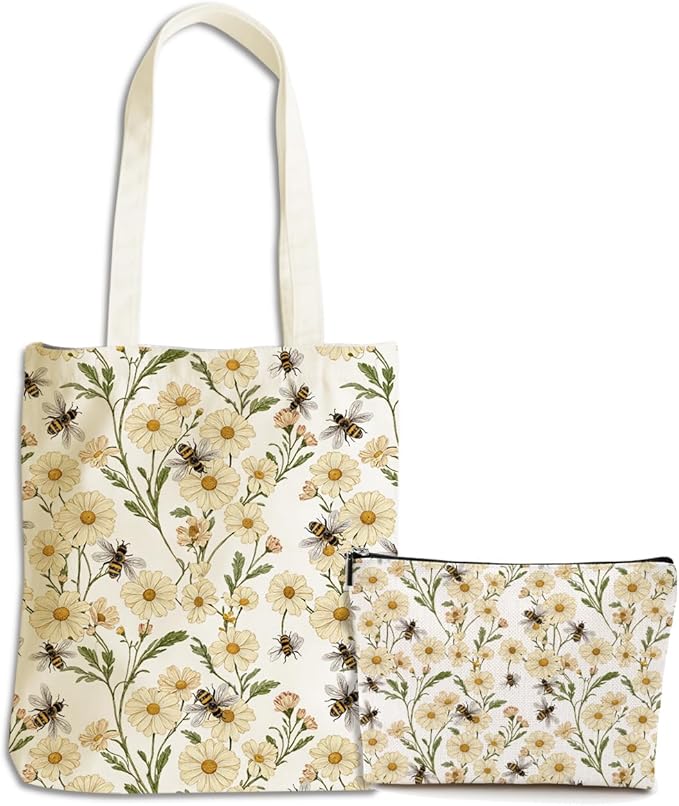 Flower Plant Lover Gifts for Women Canvas Tote Bag with Makeup Bag Cosmetic Bags Grocery Bags for Shopping Christmas