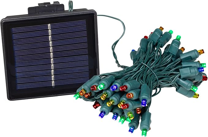 Novelty Lights 100 Light Solar Powered LED Outdoor Mini Light String, 50 Feet on Green Wire, Multicolor 5mm Bulbs, Automatic Dusk to Dawn Operation