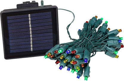 Novelty Lights 100 Light Solar Powered LED Outdoor Mini Light String, 50 Feet on Green Wire, Multicolor 5mm Bulbs, Automatic Dusk to Dawn Operation