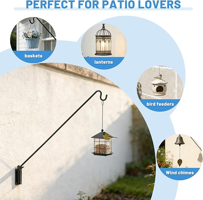 ERYTLLY 2 Packs Heavy Duty Deck Hook Wall Mounted, Extensible and Adjustable Deck Hook for Hanging Bird Feeder, Plants, Suet Baskets,Wind Chimes,Lanterns and More