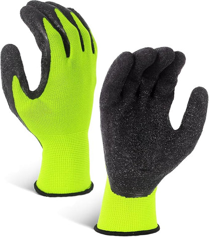 Evridwear Crinkle Latex Rubber Hand Coated Safety Work Gloves for Men Women General Multi Use Construction Warehouse Gardening Assembly Landscaping (Medium,Green 12 Pairs)