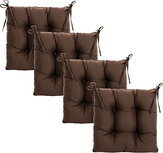 ARTPLAN Outdoor Chair Cushions,Set of 4,19"x19"x4" Patio Seat Pad Cushions with Ties,Wicker Tufed Outdoor Cushions for Patio Furniture,Coffee