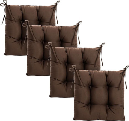 ARTPLAN Outdoor Chair Cushions,Set of 4,19"x19"x4" Patio Seat Pad Cushions with Ties,Wicker Tufed Outdoor Cushions for Patio Furniture,Coffee