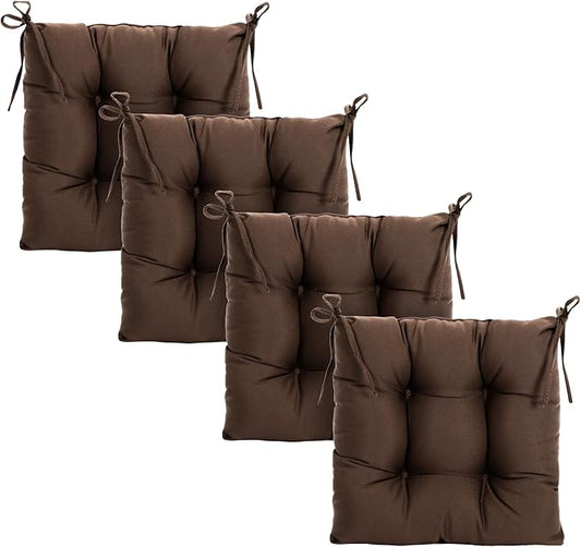 ARTPLAN Outdoor Chair Cushions,Set of 4,19"x19"x4" Patio Seat Pad Cushions with Ties,Wicker Tufed Outdoor Cushions for Patio Furniture,Coffee