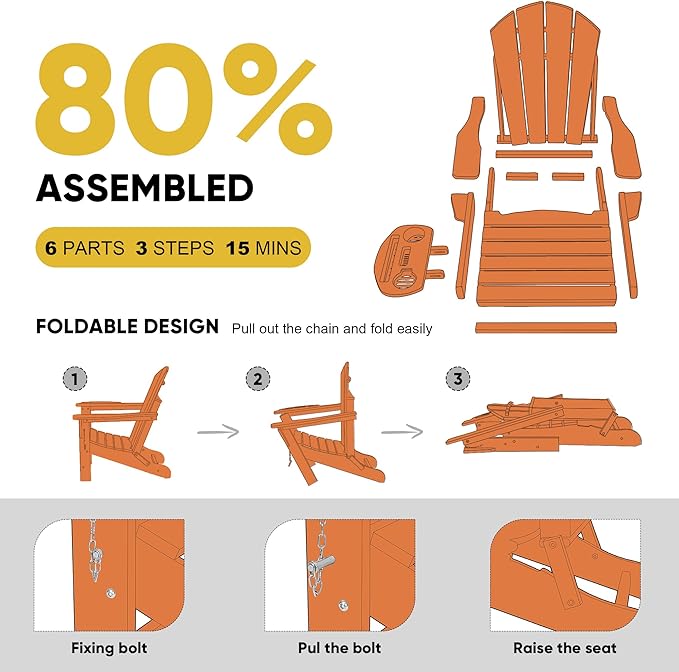 Adirondack Chair Set of 4, HDPE Folding Adirondack Chair with Multifunctional Cup Holder, Weather Resistant Fire Pit Chair for porches, patios, poolsides, Decks.