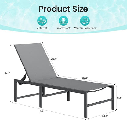Amopatio Outdoor Lounge Chairs Poolside Chaise Lounge for Patio | Weather Resistant Rust Free Frame Breathable Textilene 5-Position Adjustable Backrest 400 LBS Capacity