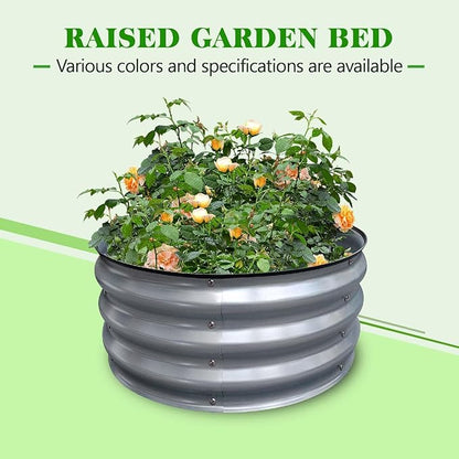 GrowHaus 2x2x1FT Galvanized Raised Garden Bed, Planter Boxes Outdoor Round Metal Garden Beds for Planting Vegetables Flowers Herbs Silver