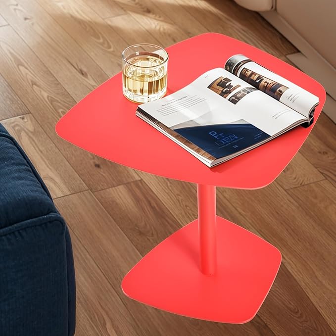 C Table End Tray Metal Sofa Side Accent Coffee, Waterproof and Anti-Rust Outdoor&Indoor Snack Table (Model B, Red)